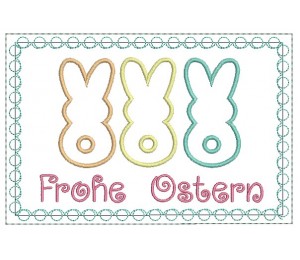 Stickdatei ITH - Postkarte Hasenreihe Frohe Ostern